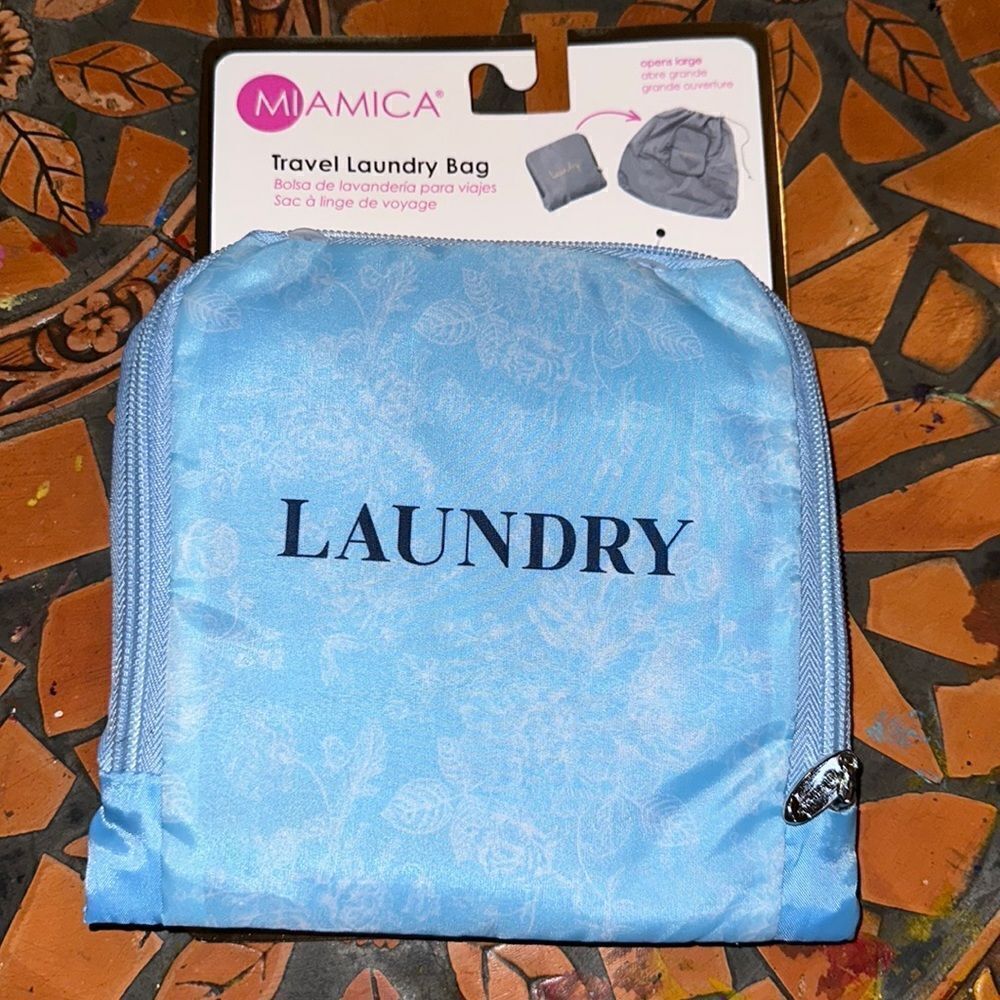 MIAMICA Blue Black White Floral “Laundry” Foldable Travel Laundry Bag